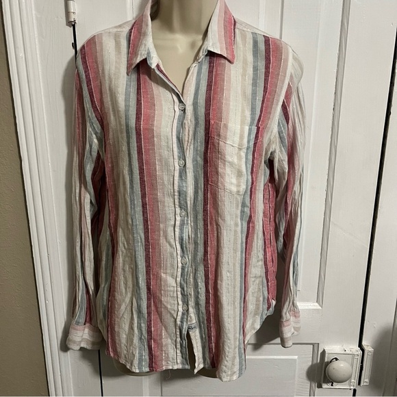 Rails Charli Button Down Top Tropic Metallic Stripe Linen Blouse Small J - Picture 2 of 6